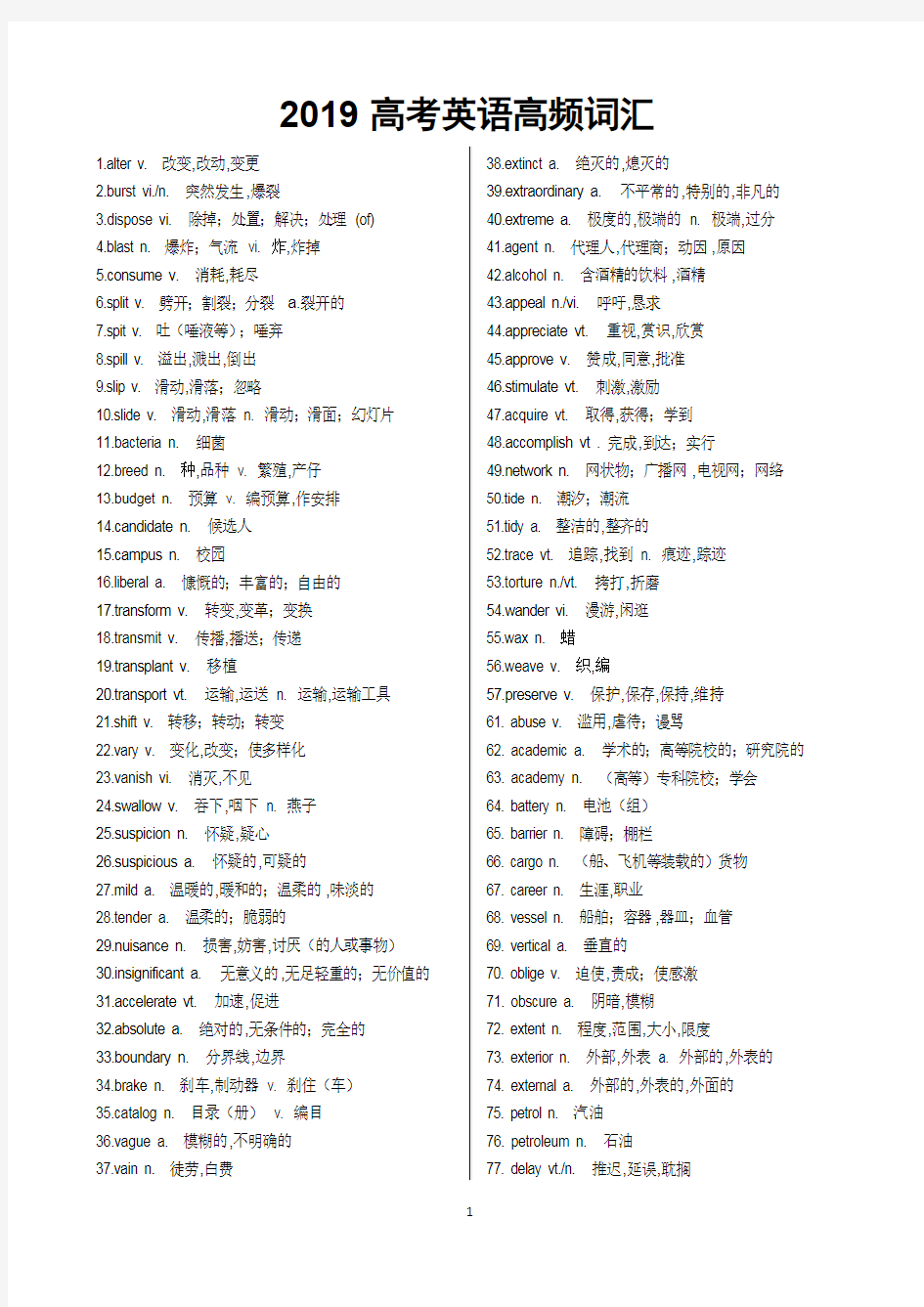 2019高考英语高频词汇全(最新整理)