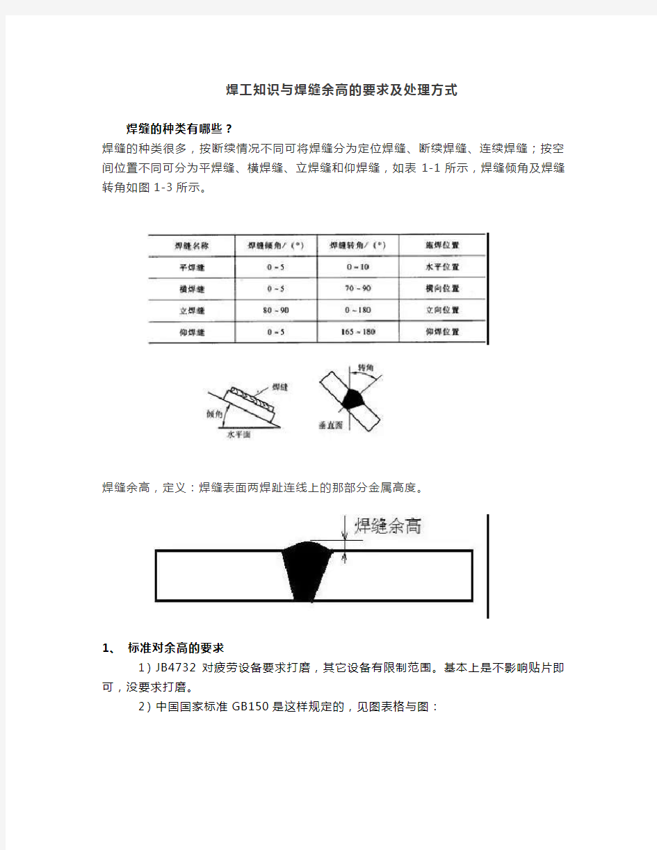 焊工知识与焊缝余高的要求及处理方式