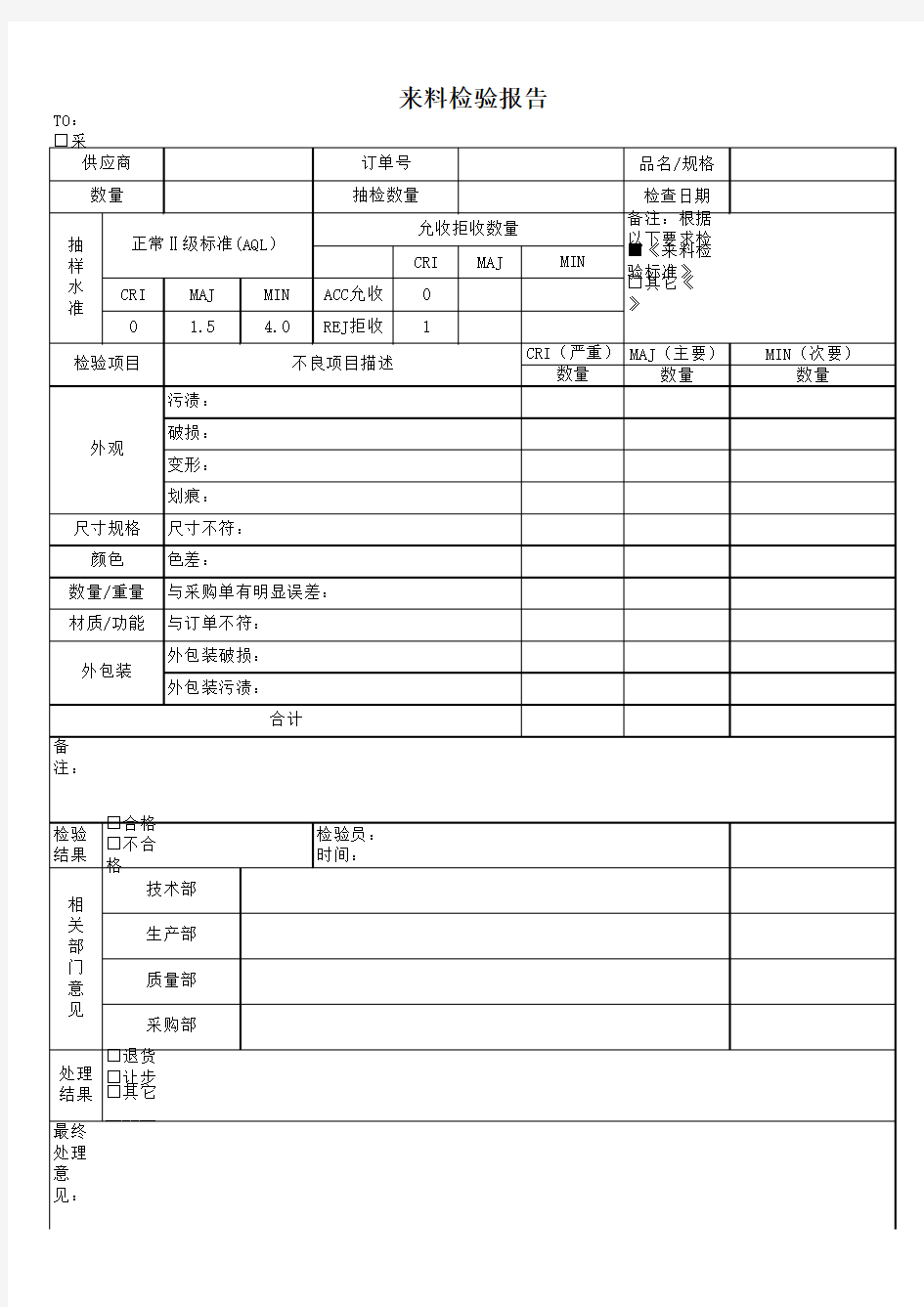 来料检验记录表