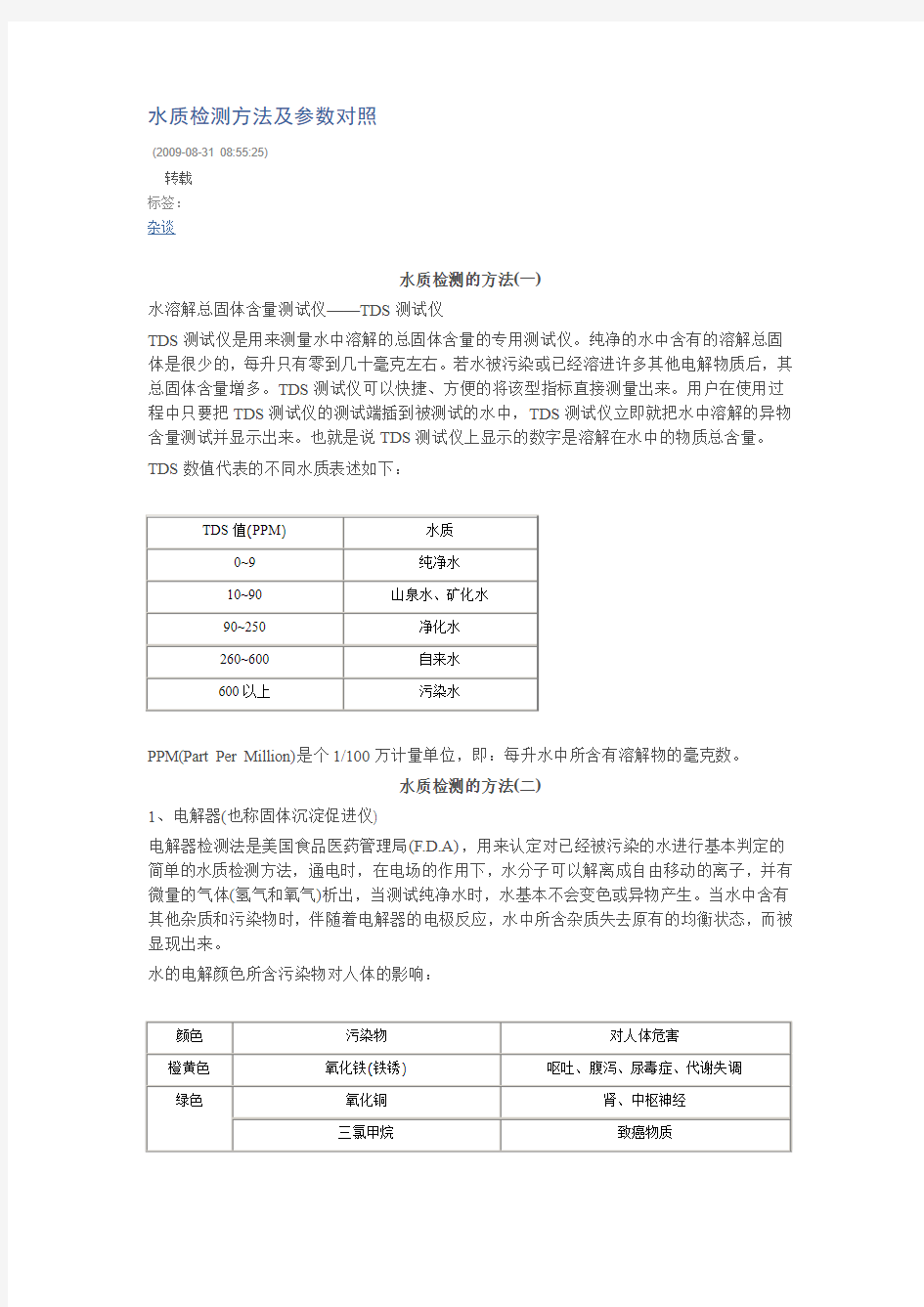 水质检测方法及参数对照(精)