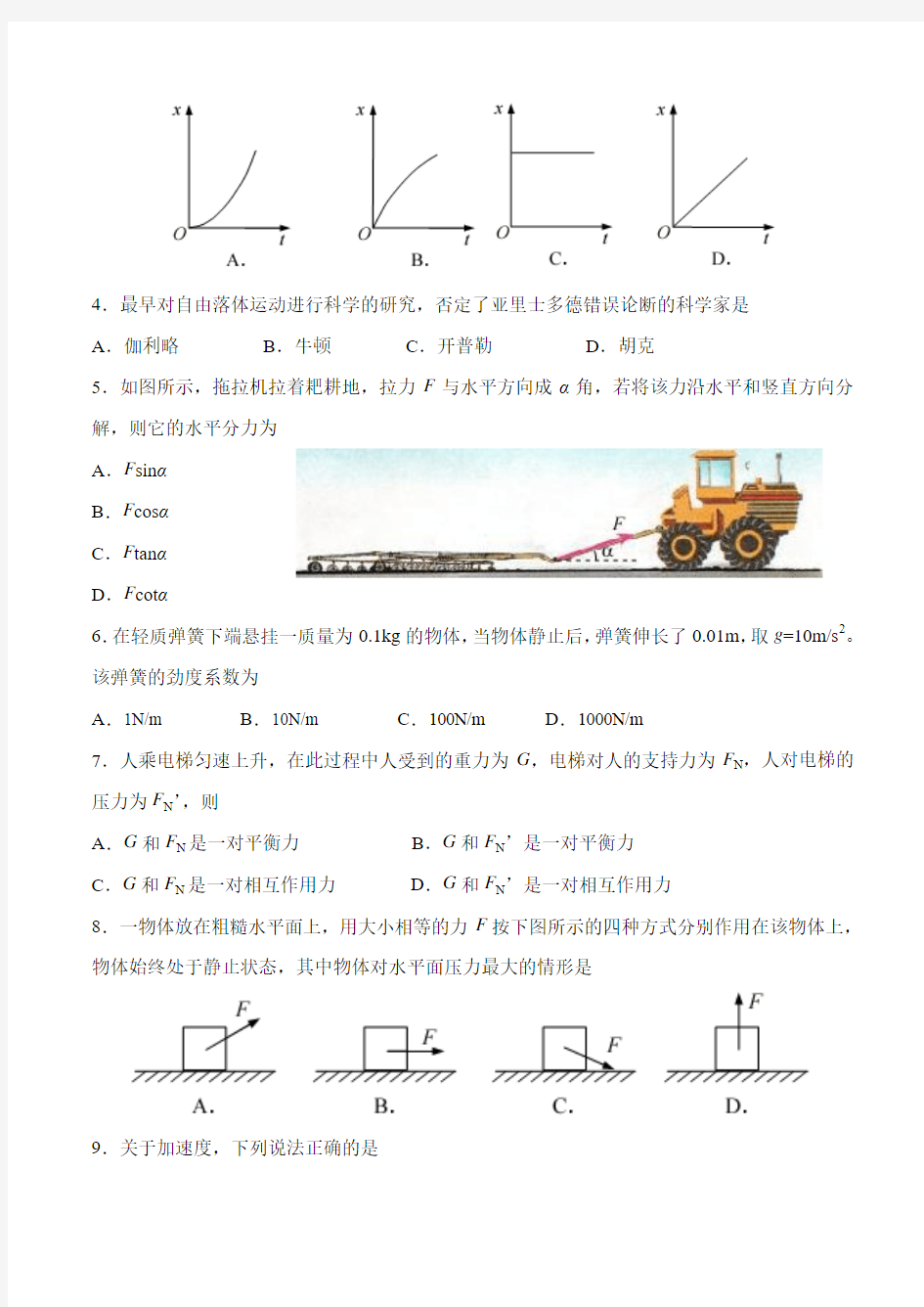 江苏省学业水平测试物理试题及答案