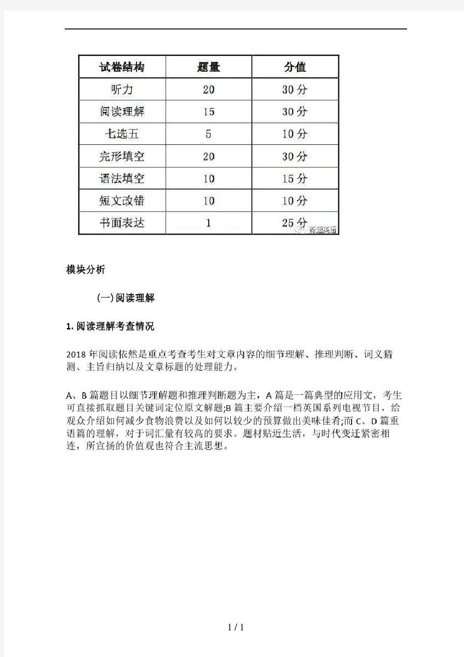 2018年全国高考英语试题分析