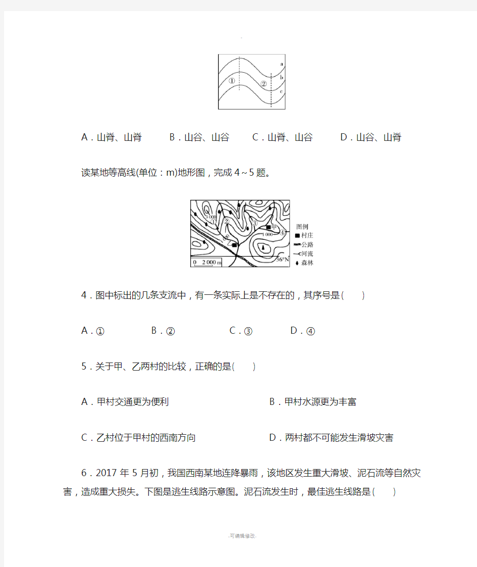 初中地理中考专题--等高线地形图(专题)含答案