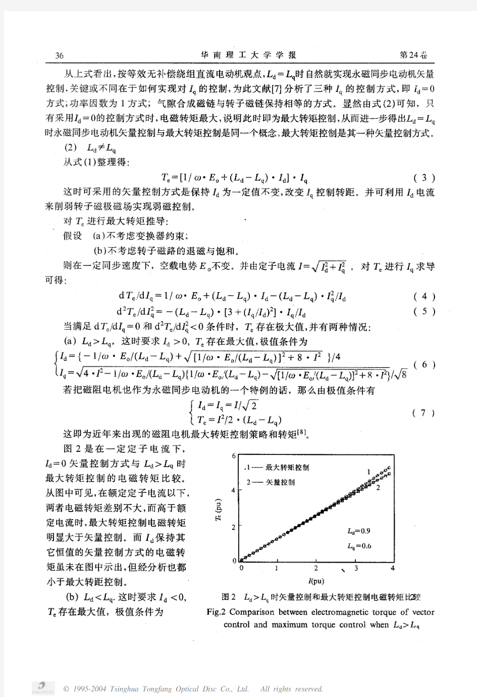 永磁同步电动机矢量控制和最大转矩控制