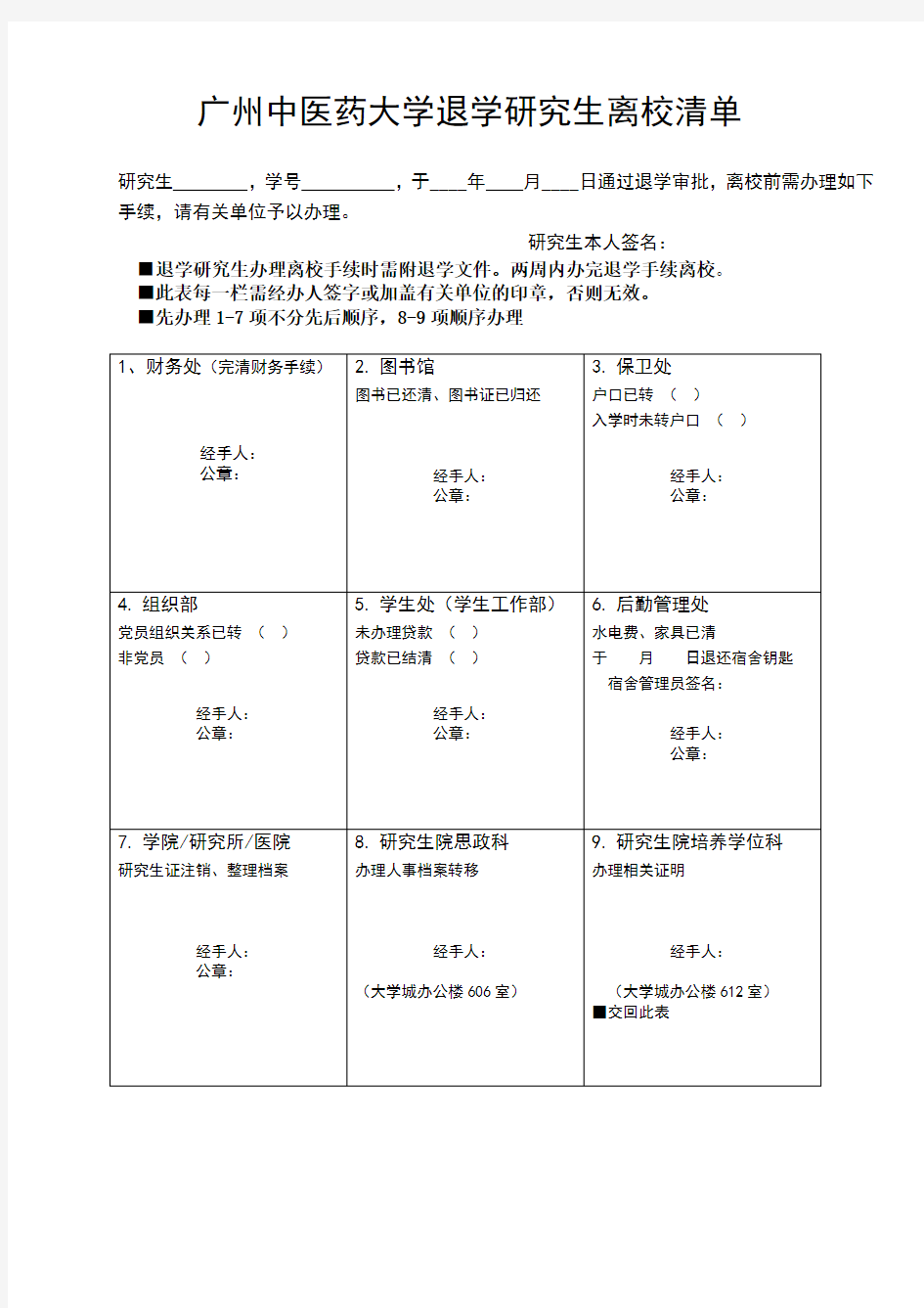 广州中医药大学研究生退学申请表2020版