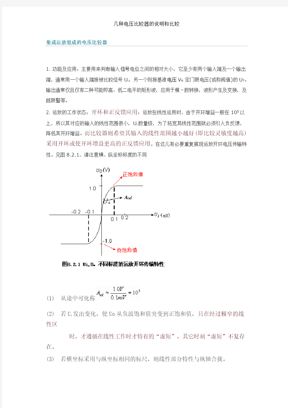 几种电压比较器的说明和比较