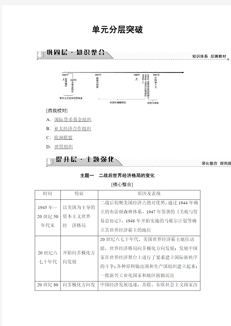 2018学年高一历史北师大版必修2学案：第8单元-单元分层突破 含解析