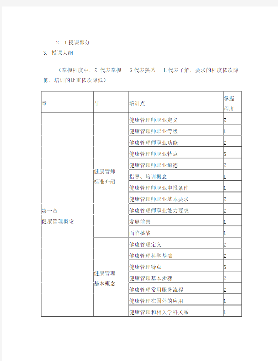 三级健康管理师教学大纲