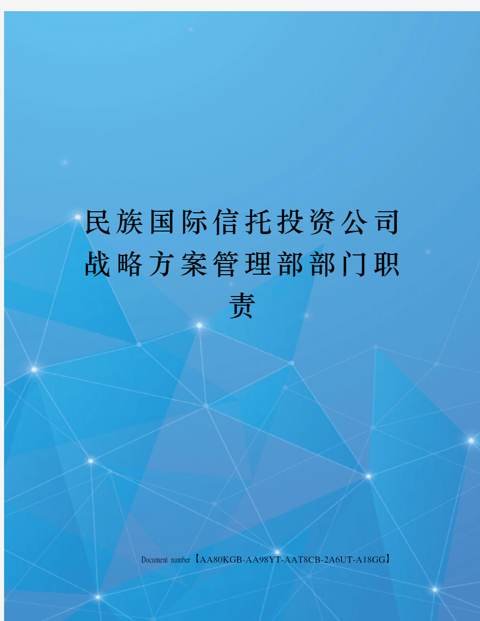 民族国际信托投资公司战略方案管理部部门职责