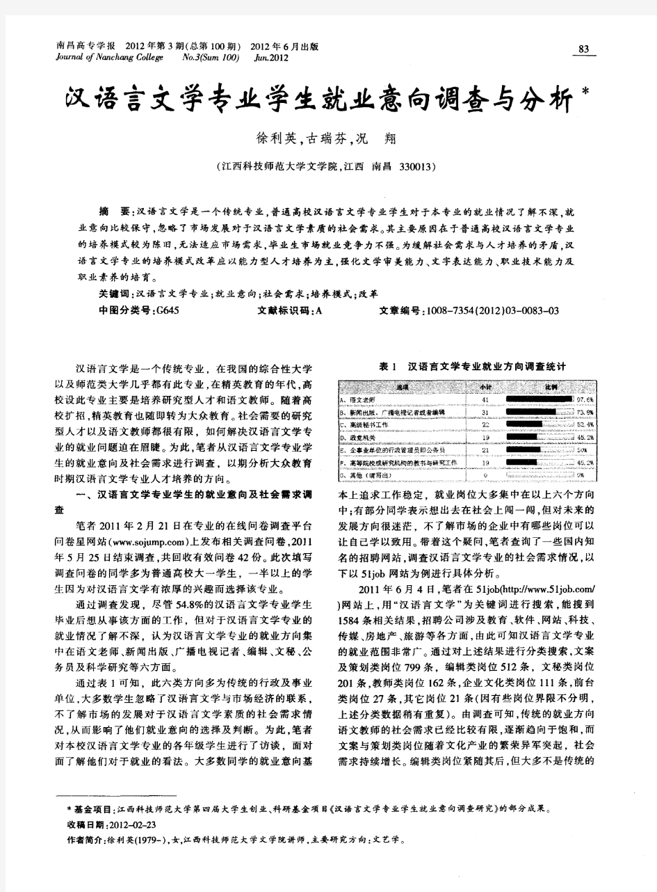 汉语言文学专业学生就业意向调查与分析