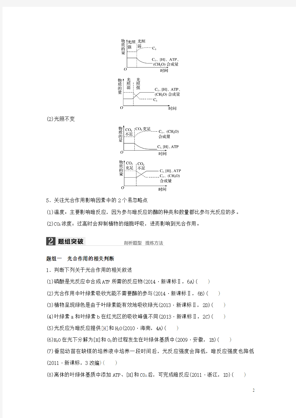 【步步高】2016版高考生物大二轮总复习 增分策略 专题二6“食物源泉”的光合作用试题