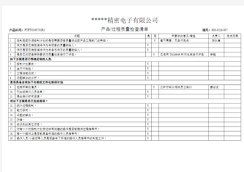 13产品过程质量检查清单