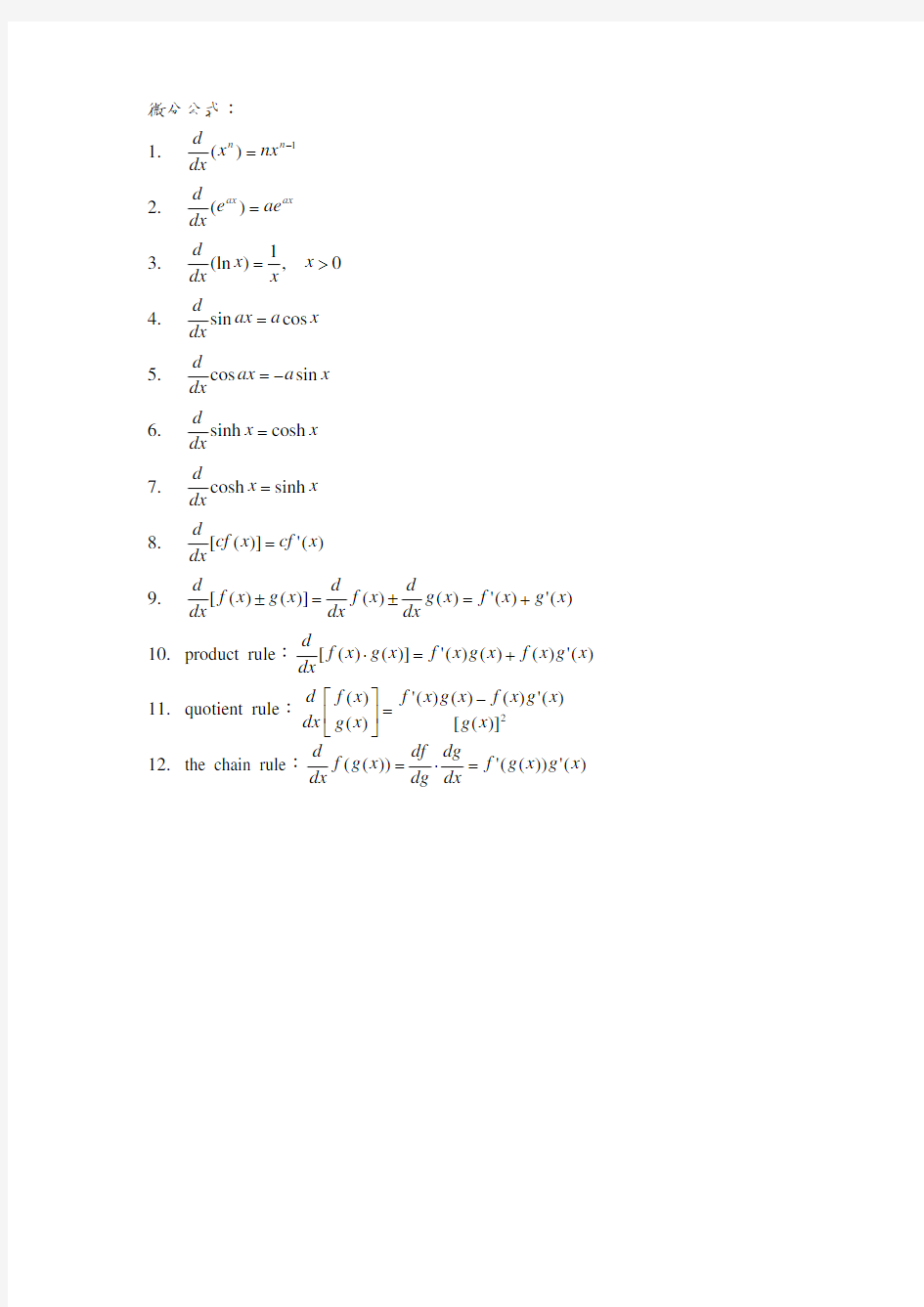 工程数学常用之微积分公式