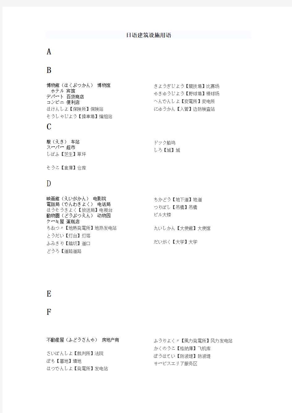 日语建筑设施用语