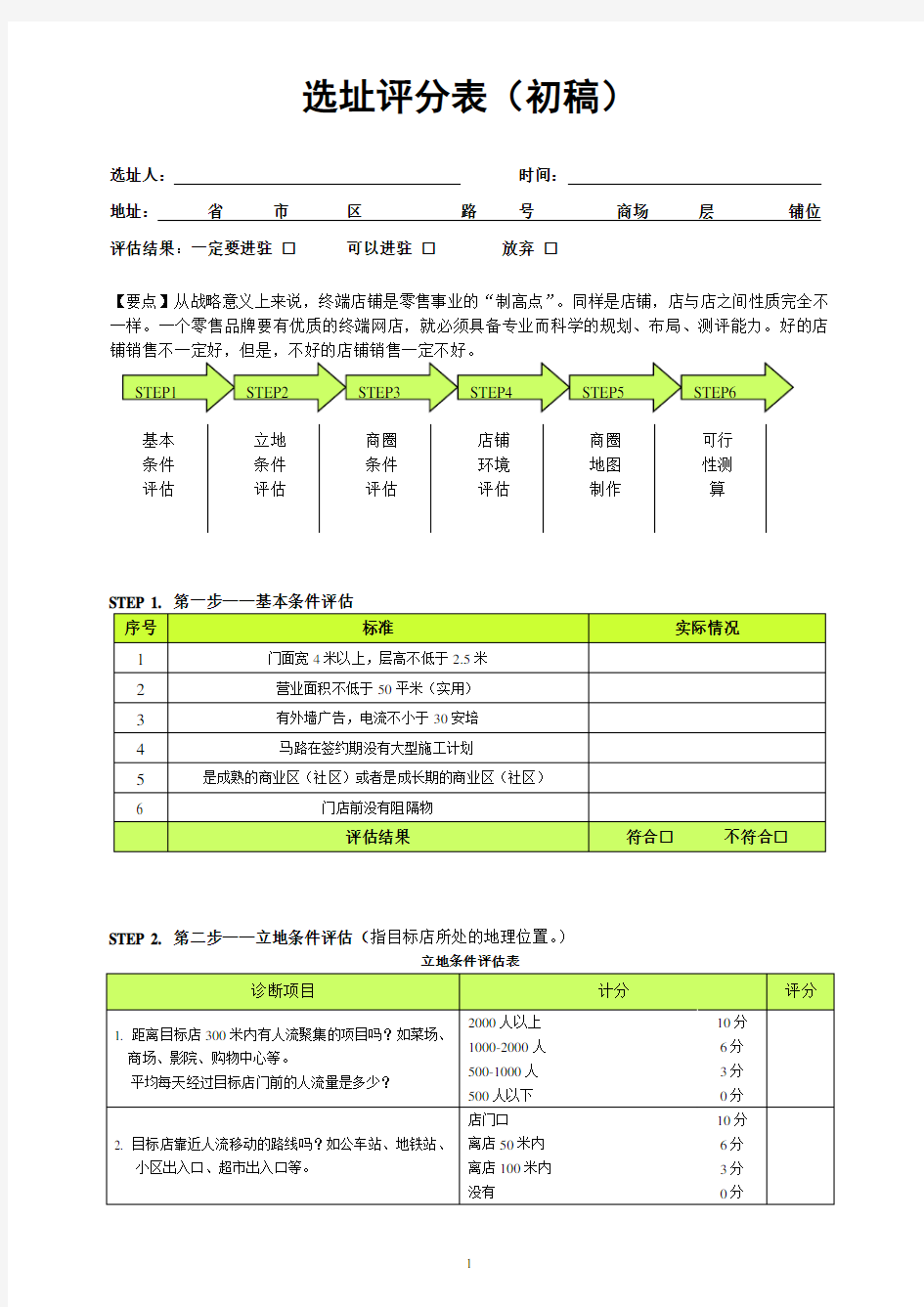 选址评分表