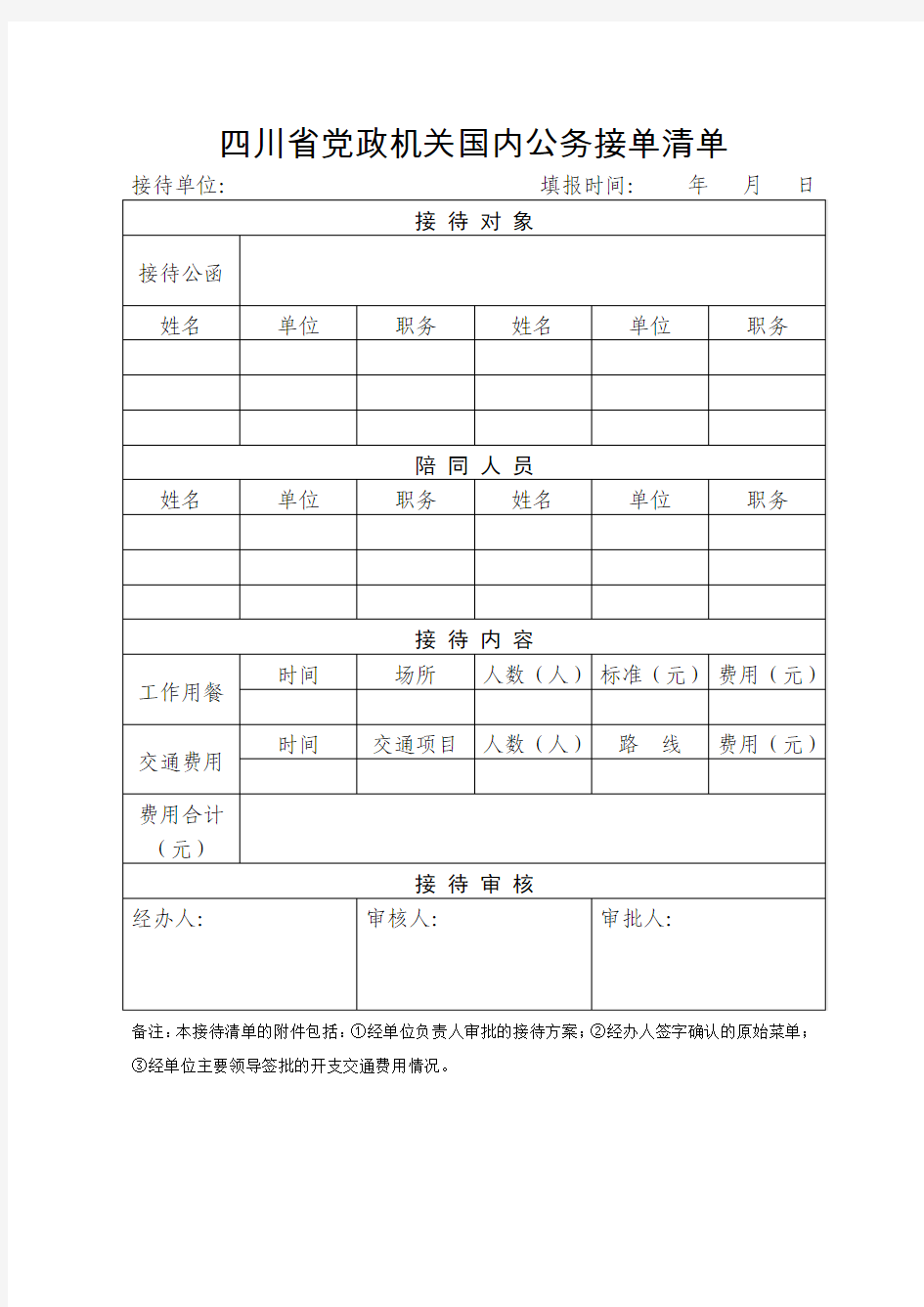 四川省党政机关国内公务接待清单表