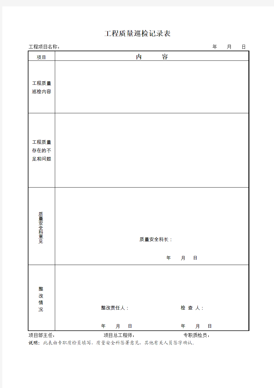 工程质量巡检记录表