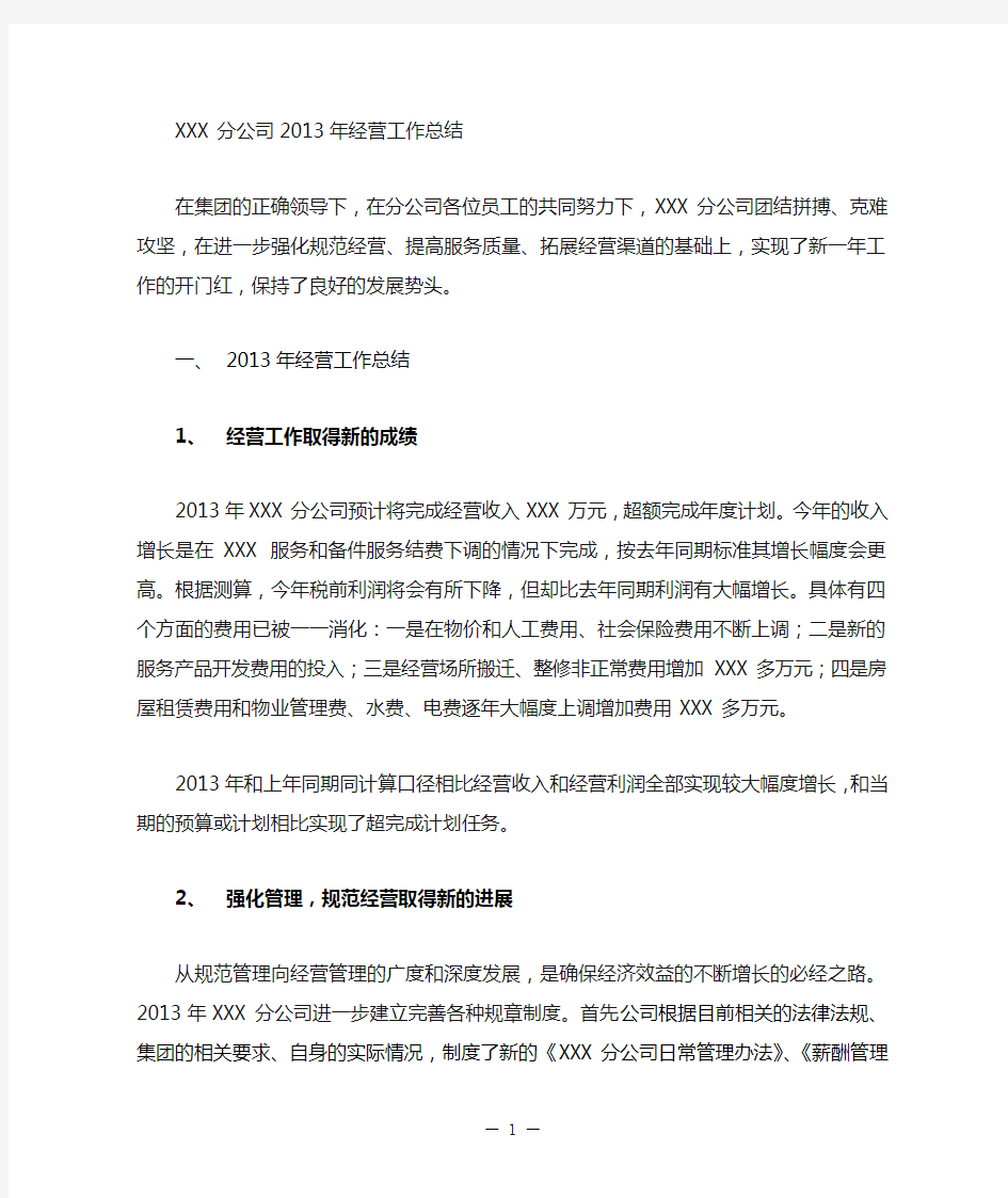 分公司经营工作总结