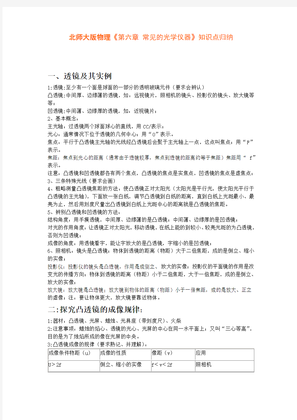 《第六章 常见的光学仪器》知识点归纳