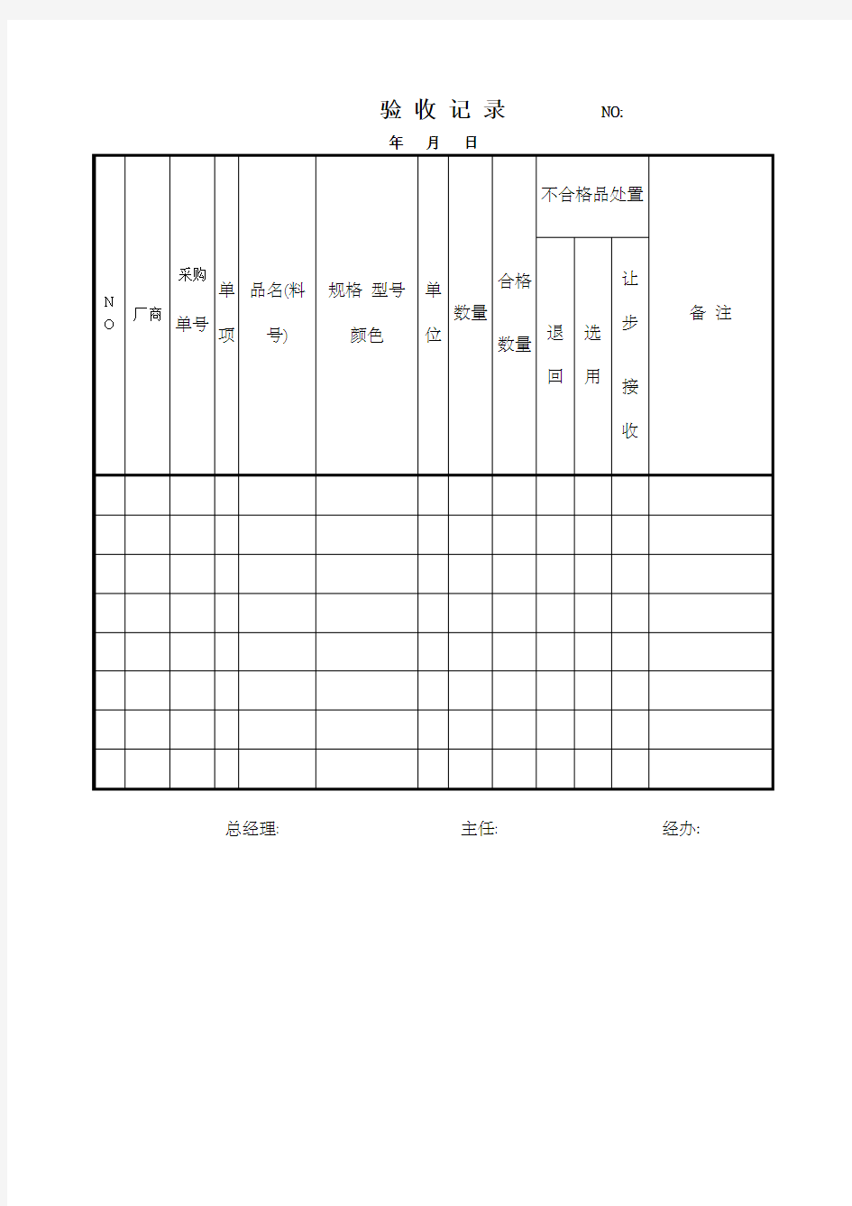 采购验收记录表格