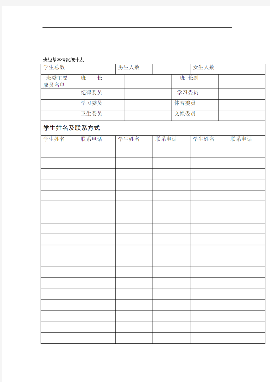 班主任工作手册班级基本情况统计表  综合