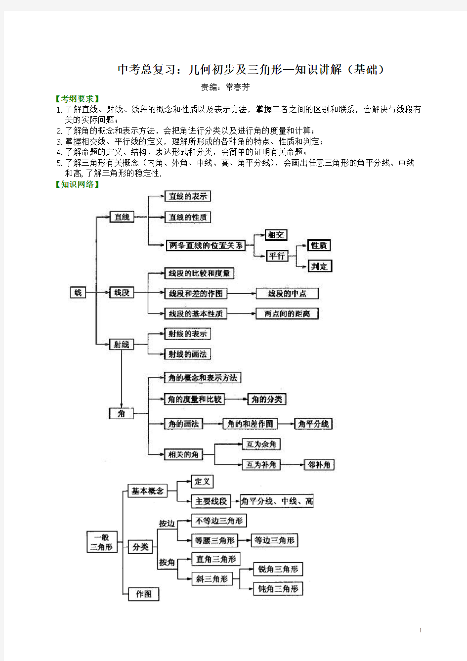 最新中考数学总复习：几何初步及三角形--知识讲解(基础)(含答案解析)