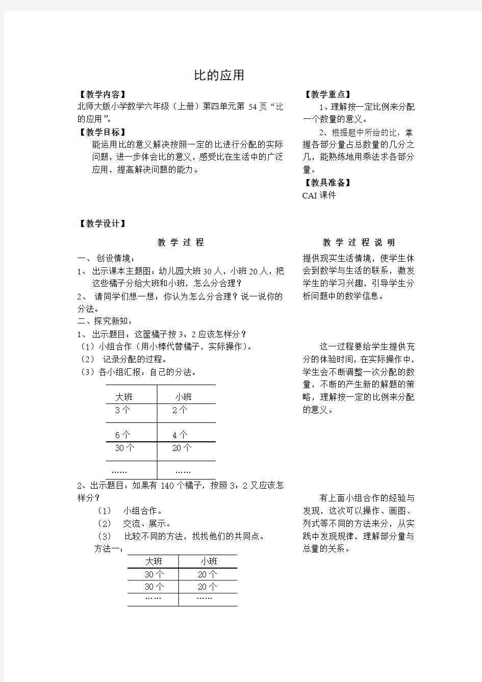 小学六年级教案-比的应用 精品