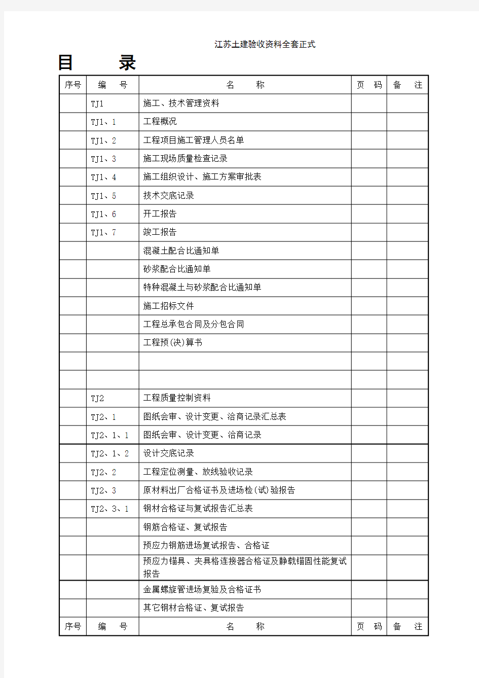 江苏土建验收资料全套正式