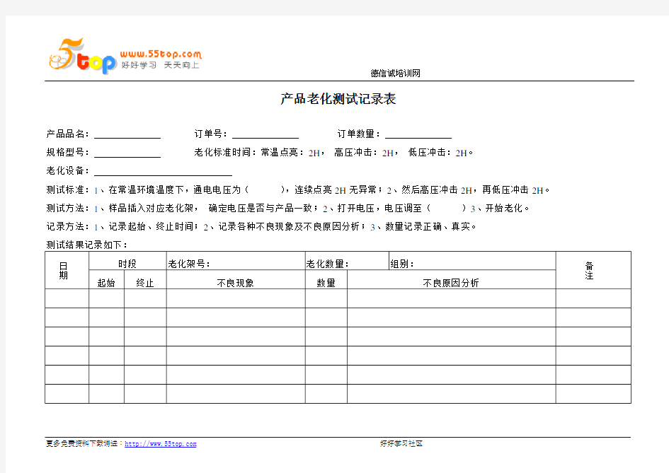 产品老化测试记录表