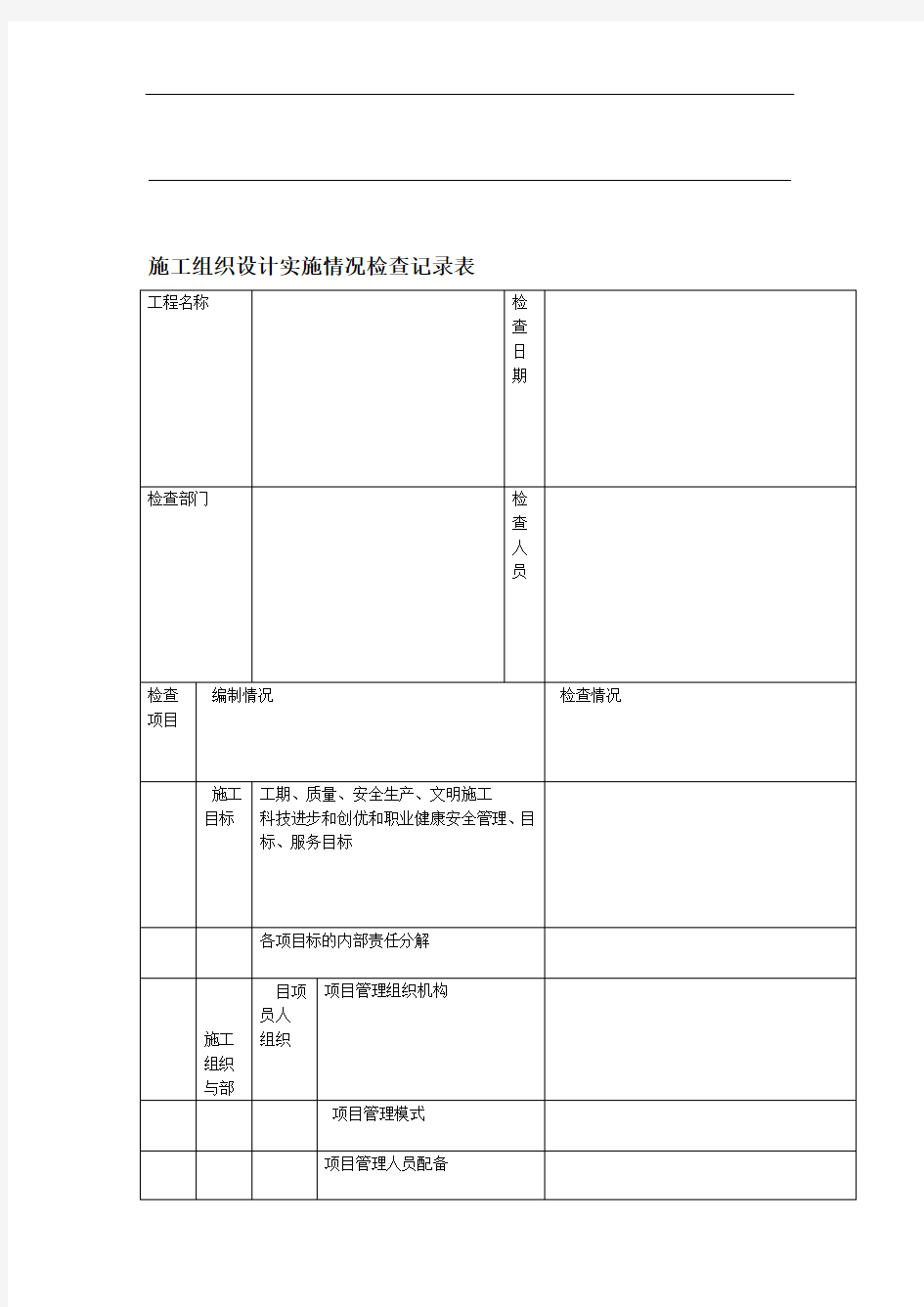 施工组织方案等实施情况检查记录文稿表