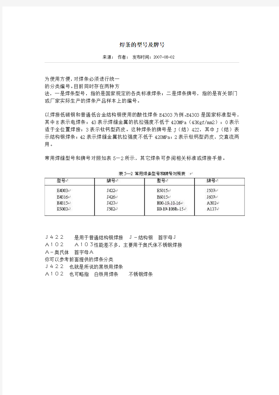 焊条的型号及牌号