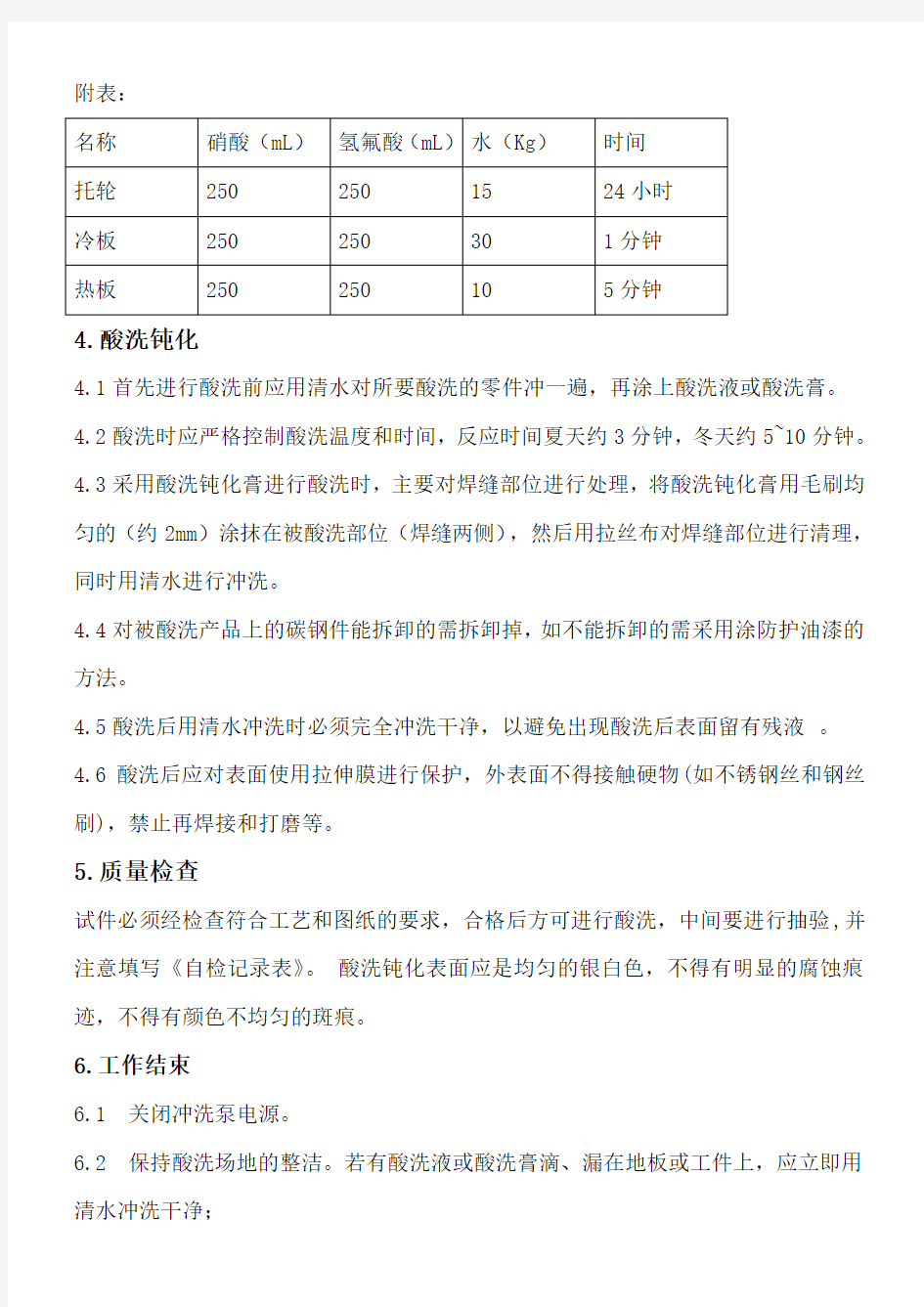 酸洗钝化通用工艺规范 