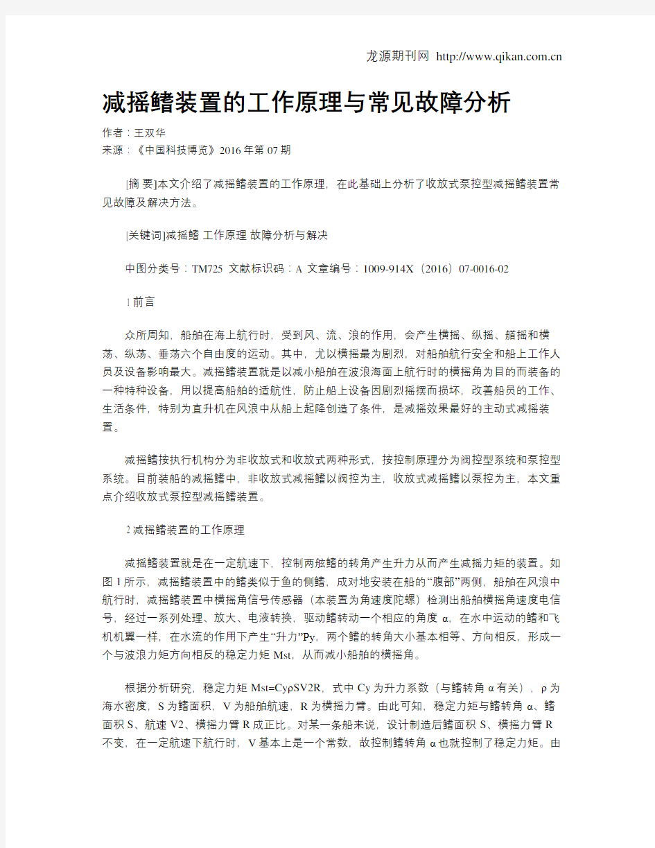 减摇鳍装置的工作原理与常见故障分析