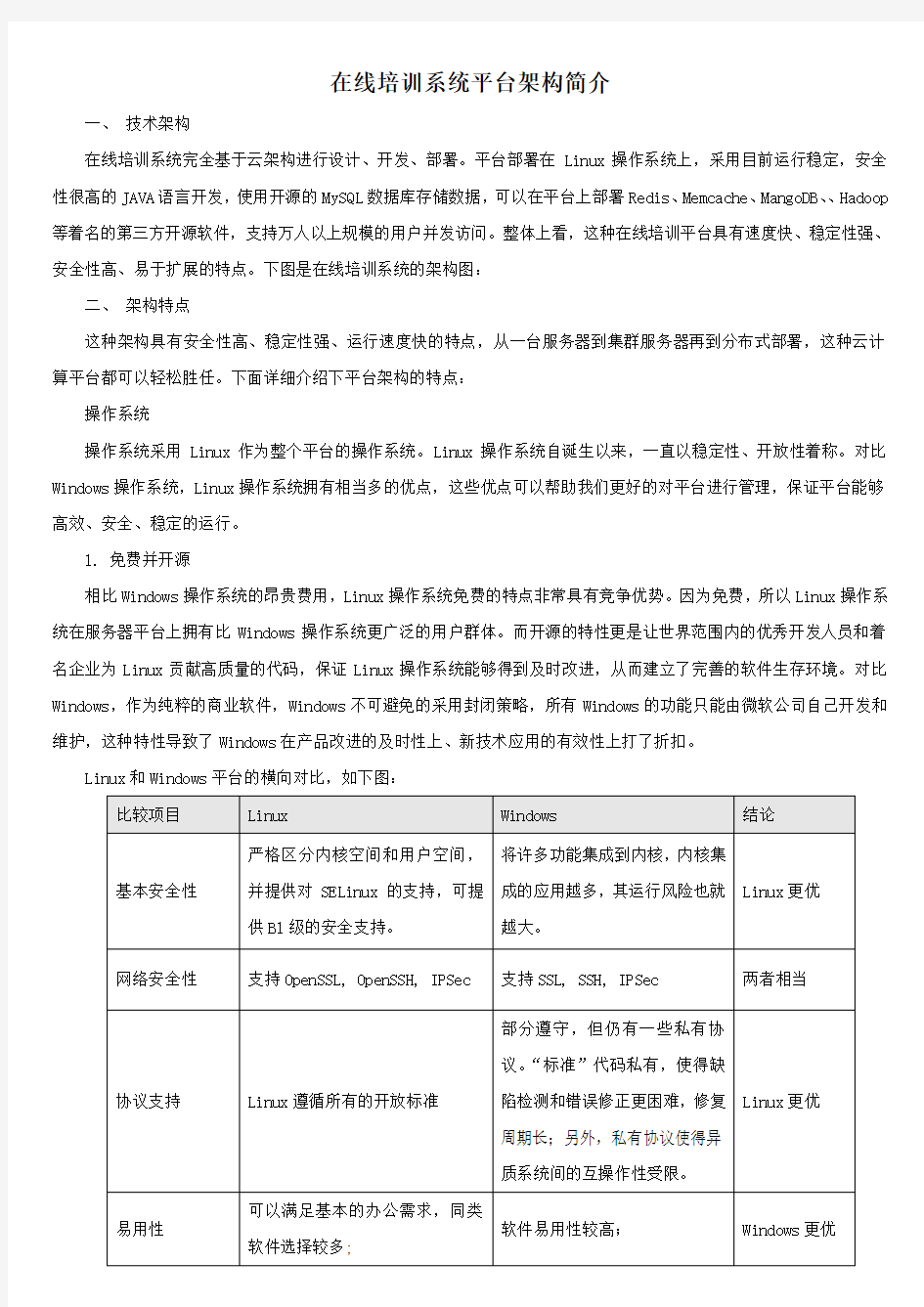 在线培训系统平台架构简介