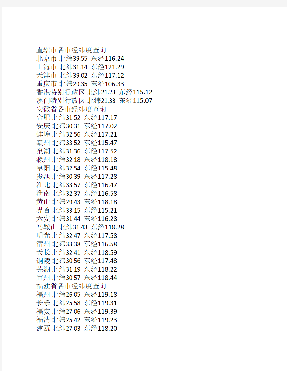 中国各省各市经纬度查询