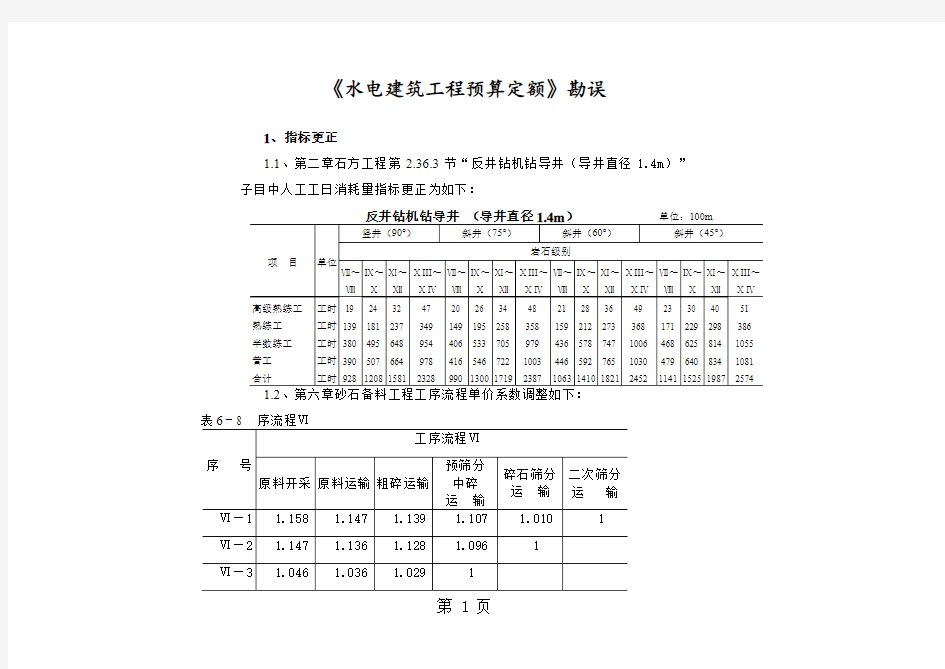 《水电建筑工程预算定额》(2019年版)勘误-9页精选文档