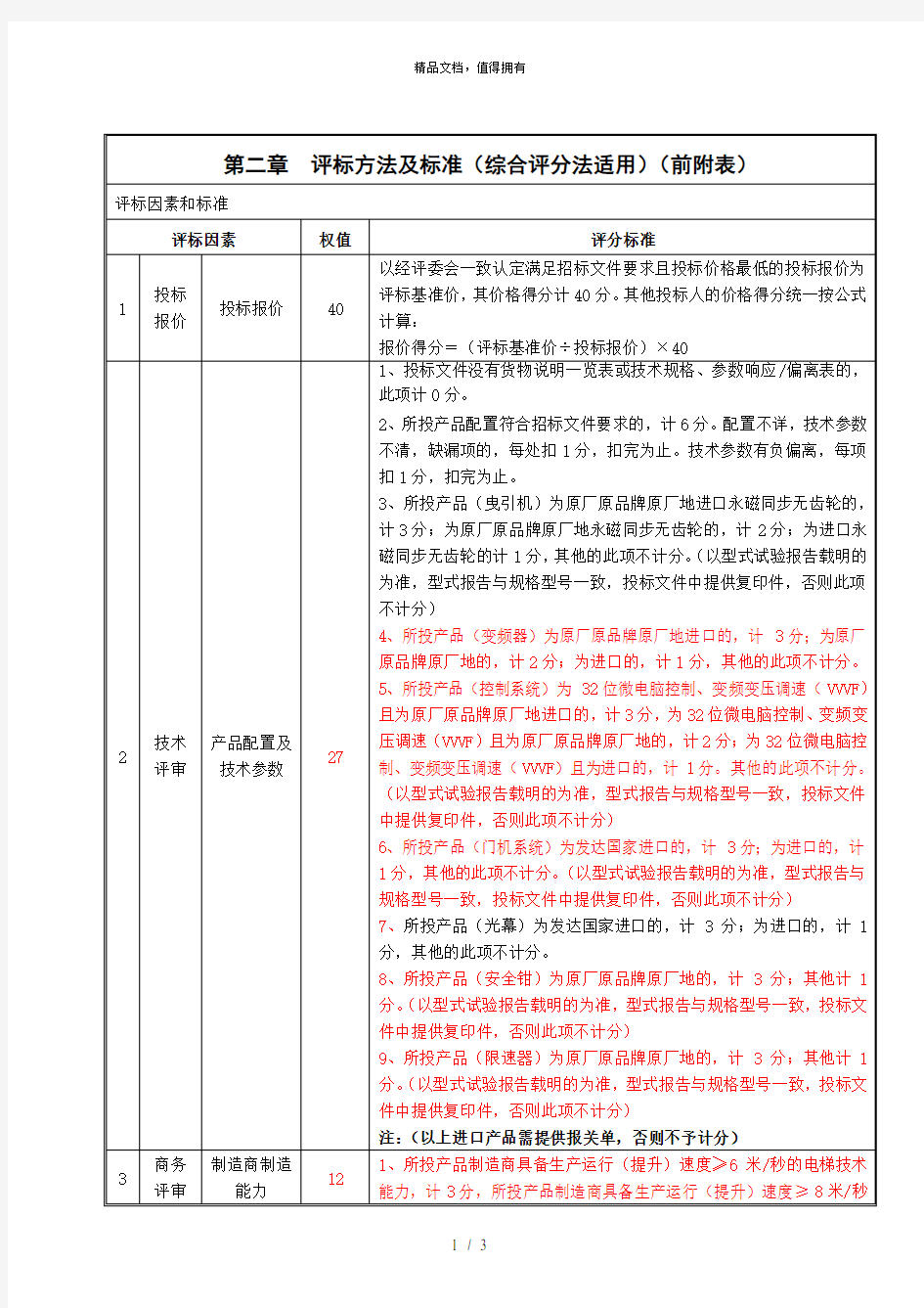 第二章评标方法及标准(综合评分法适用)(前附表)