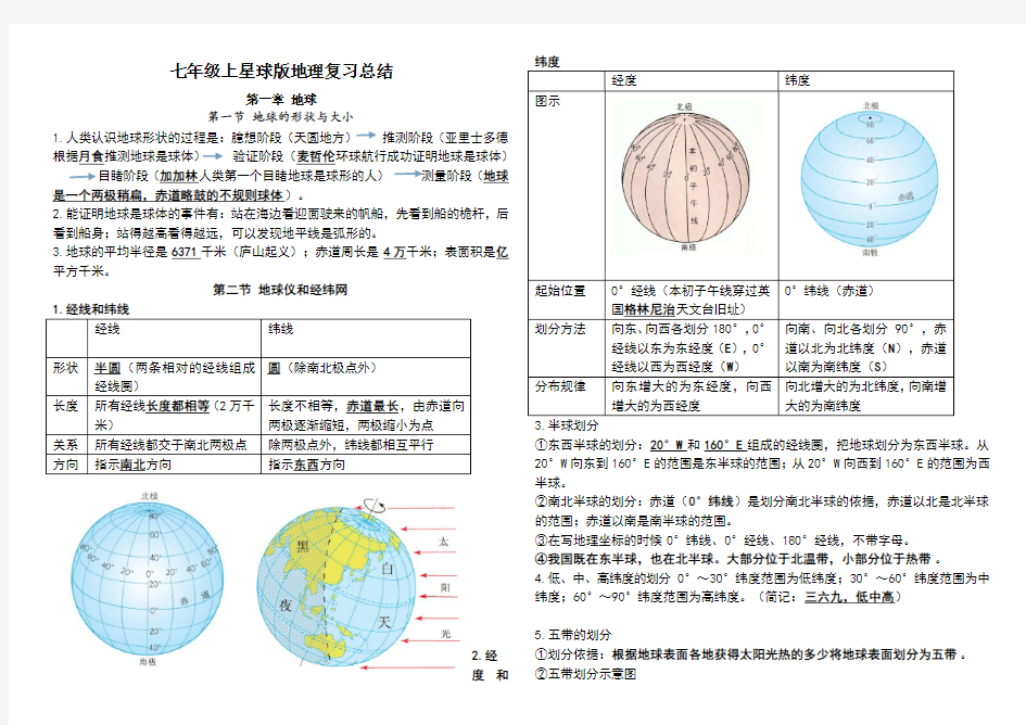 七年级上册地理复习资料星球版