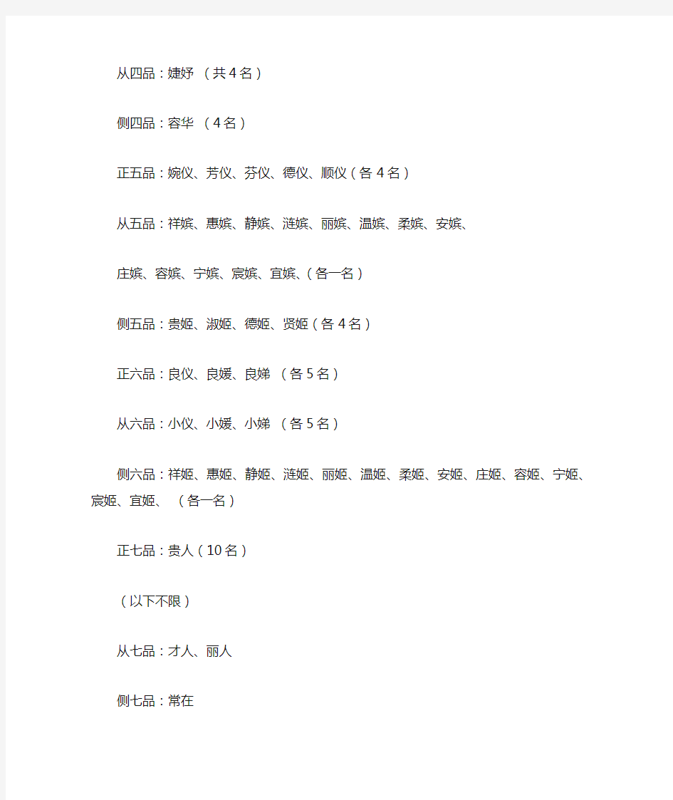 古代后宫嫔妃级别