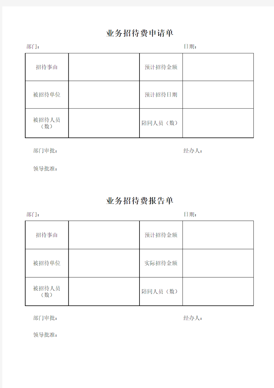 招待费申请及报告单