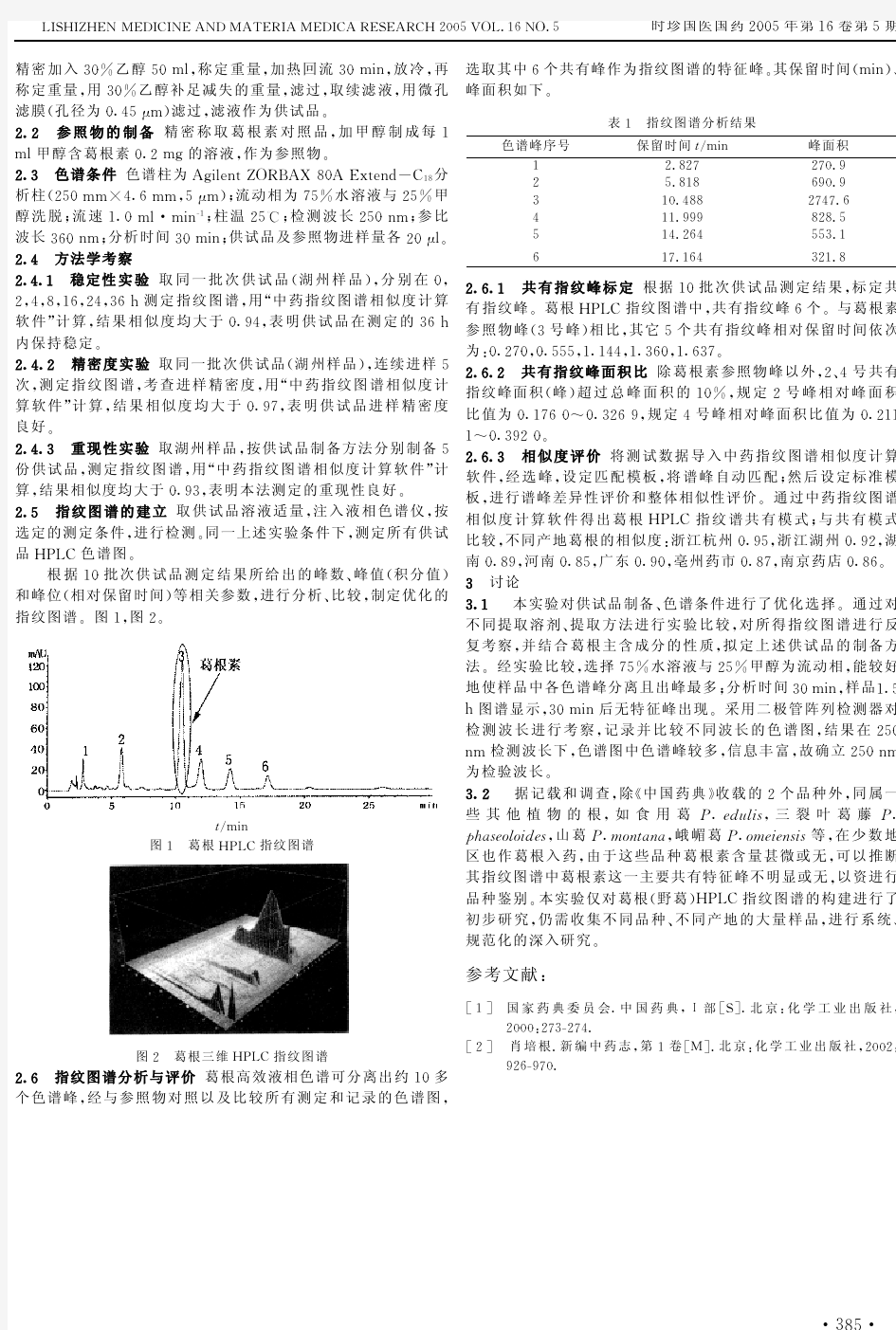 葛根高效液相色谱指纹图谱的研究