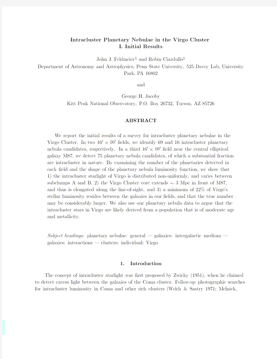 Intracluster Planetary Nebulae in the Virgo Cluster I. Initial Results