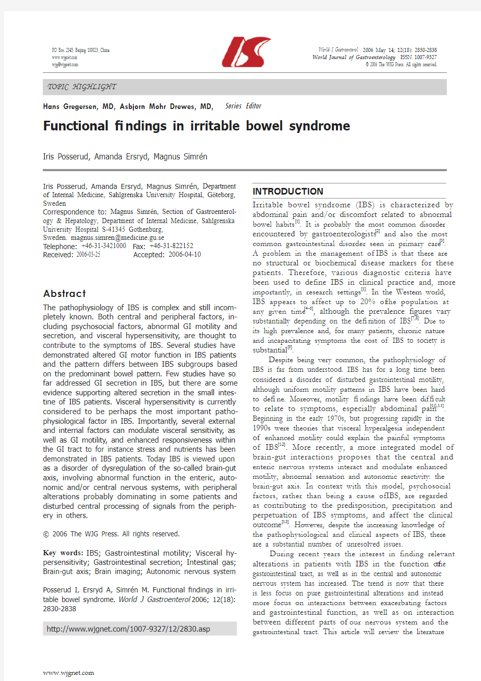 Functional findings in irritable bowel syndrome