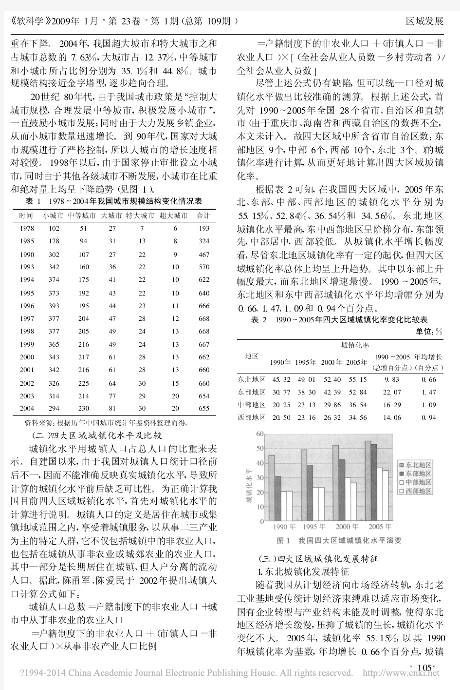 中国四大经济区域的城镇化发展特征与趋势比较_白志礼