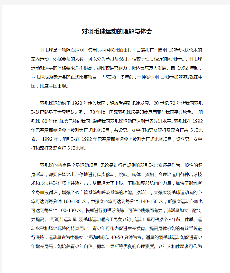 对羽毛球运动的理解与体会