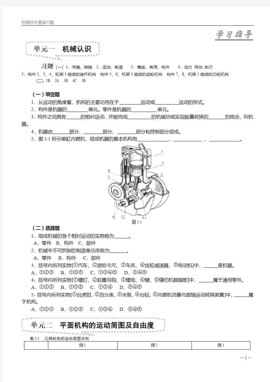 机械设计基础复习题(附答案)