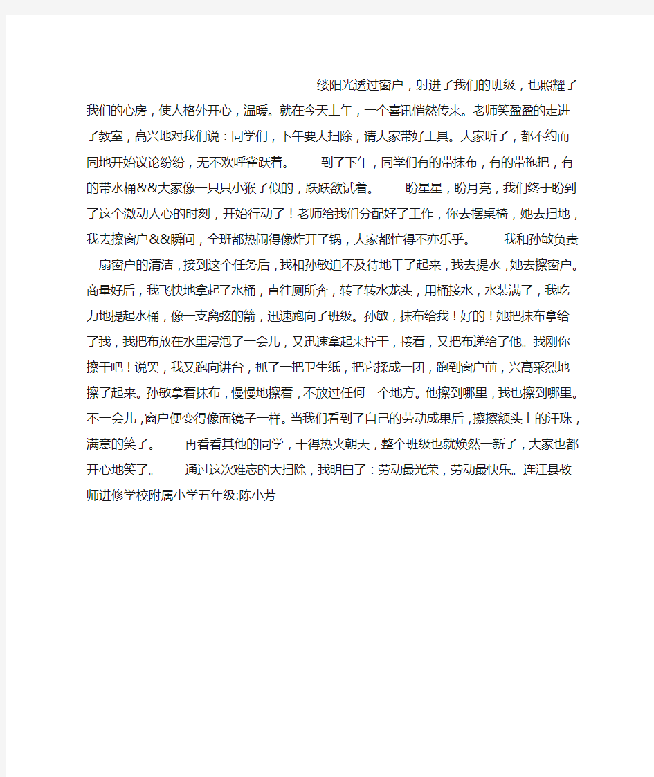 一次难忘的大扫除作文600字