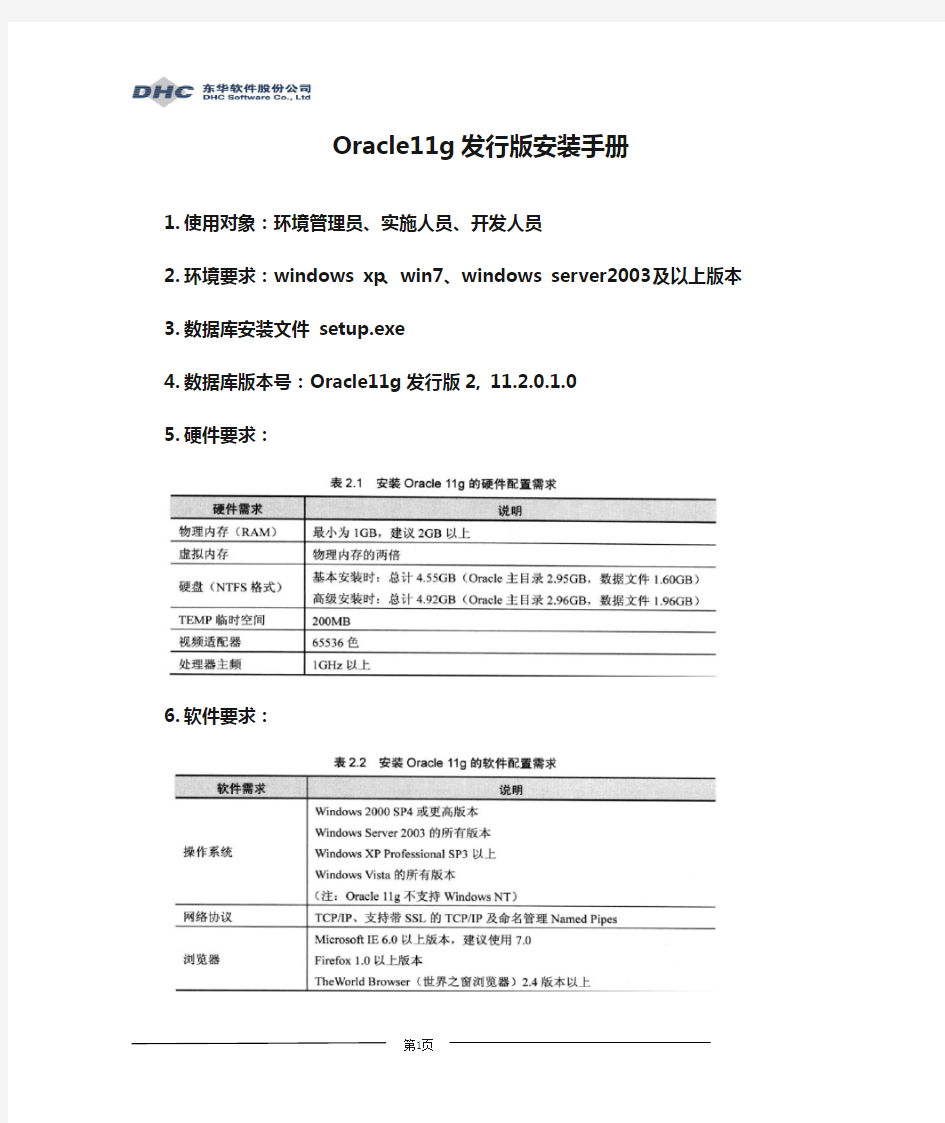 Oracle11g发行版安装手册
