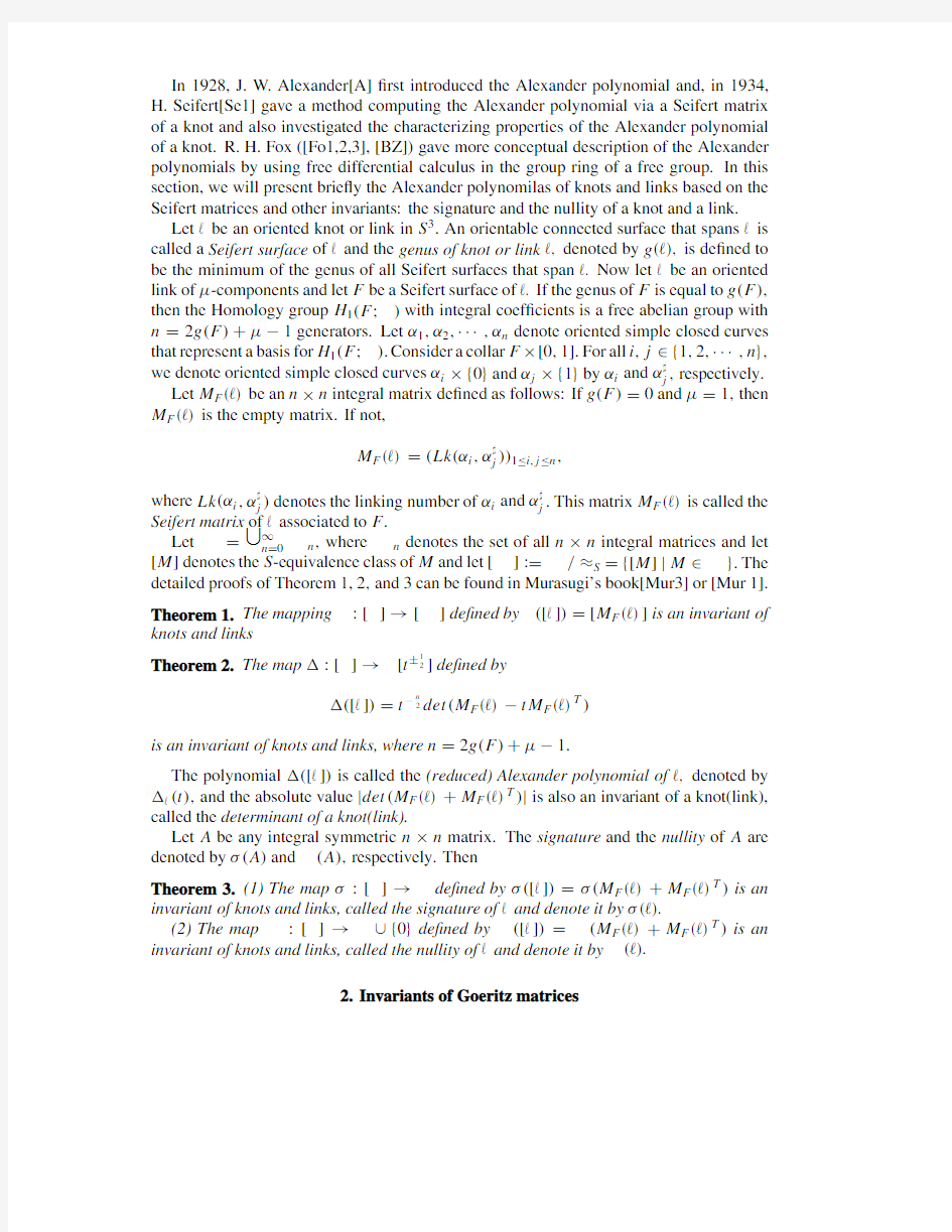 INVARIANTS OF KNOTS AND LINKS VIA INTEGRAL MATRICES Chan-Young Park (jointwork with SANG YO