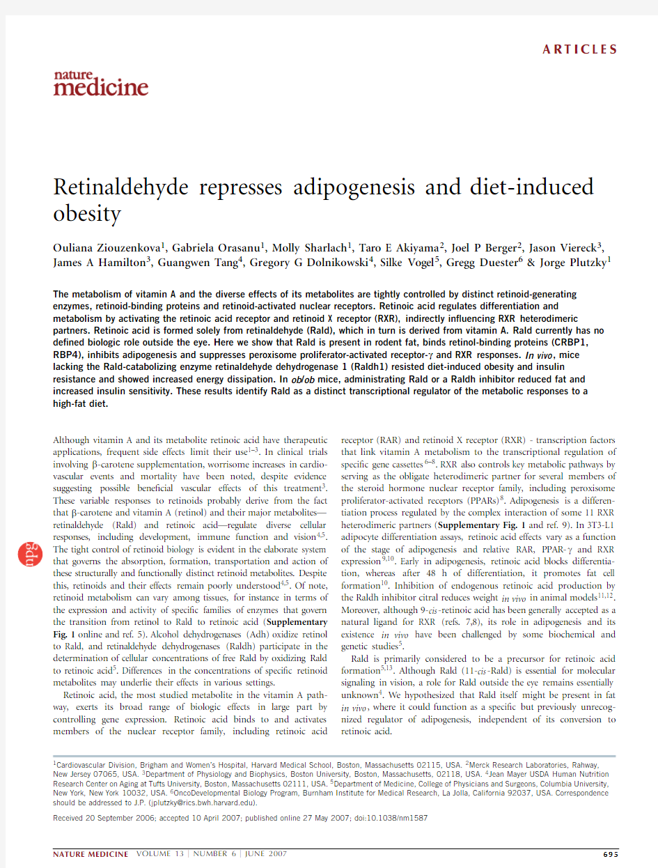 Retinaldehyde represses adipogenesis and diet-induced obesity.